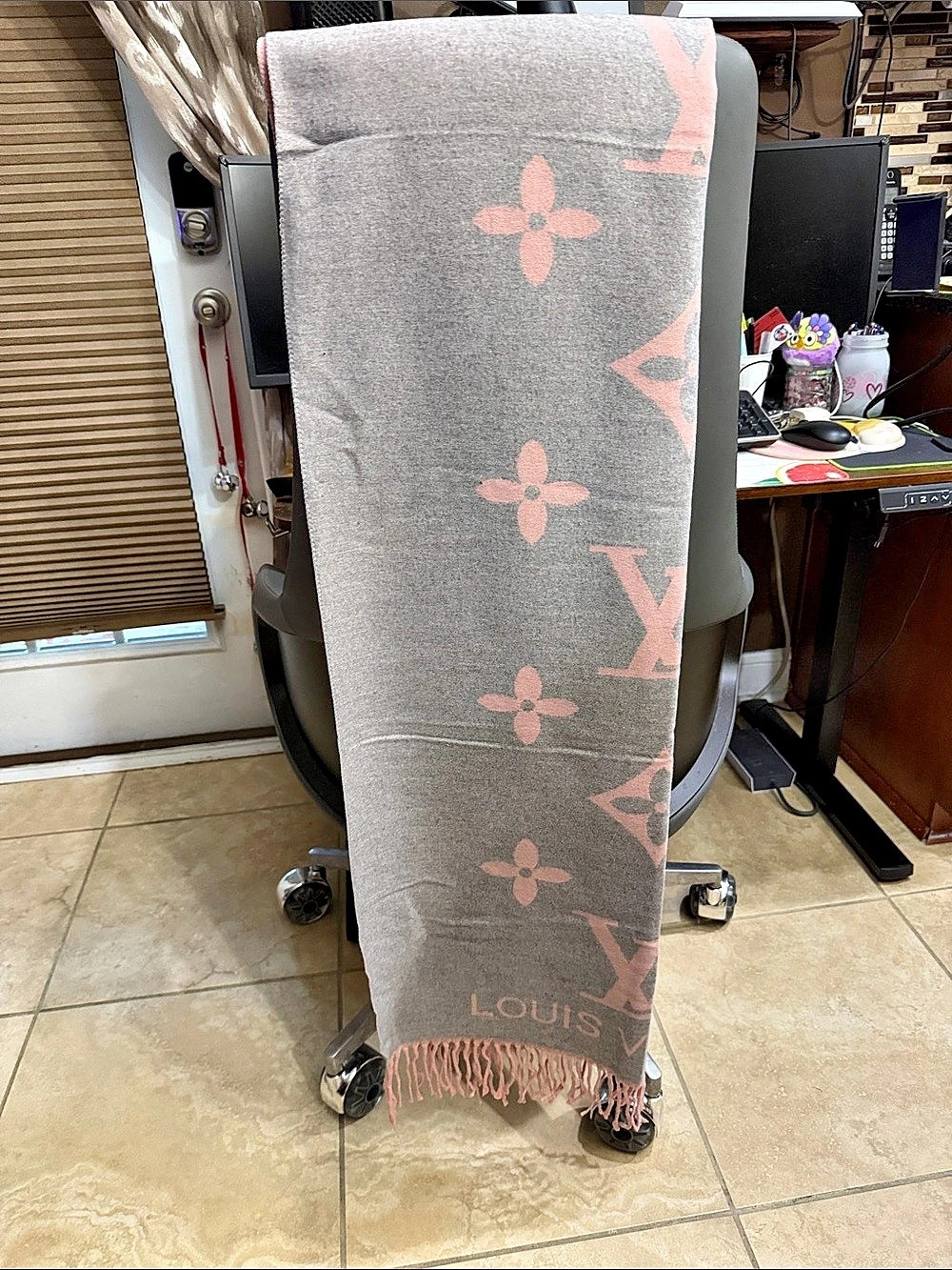 Louis Vuitton Monogram Scarf in Pink & Gray